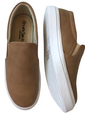 Let’s See Style Los Angeles Brown Vegan Leather Slip-On Sneakers Size 8 NWT